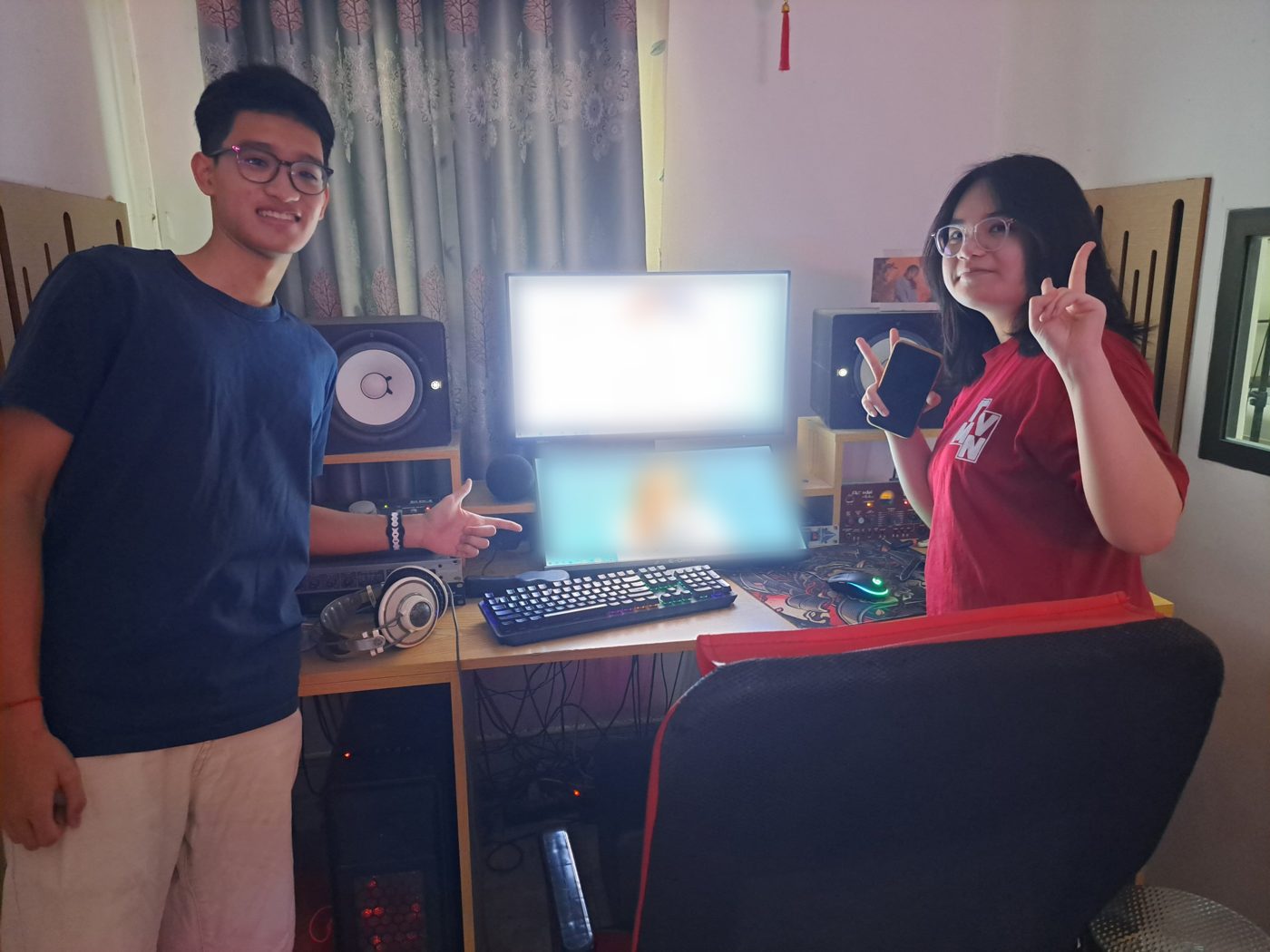 With the singer, Minh Anh, before recording.