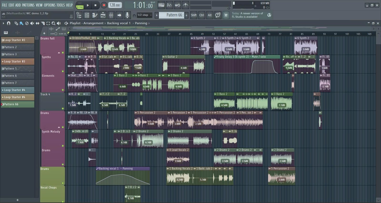 My FL Studio session for Under the Golden Star: the source stems, my own intro and ending sounds, and the automation, laid out into a new arrangement.